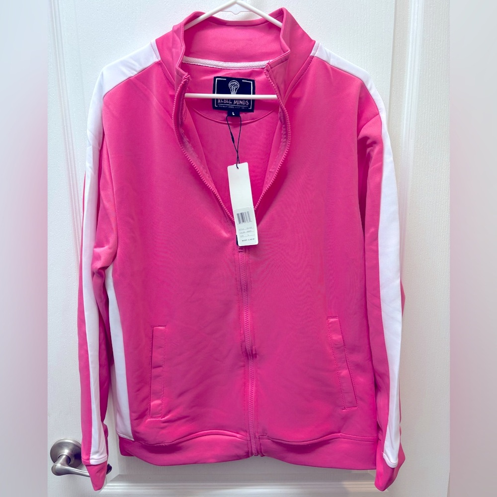 NWT Rebel Minds Size Large Pink and White Zip-Up Track Jacket